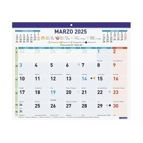 CALENDARIO (2025) FINOCAM FALDILLA MENSUAL PARA ESCRIBIR F43...